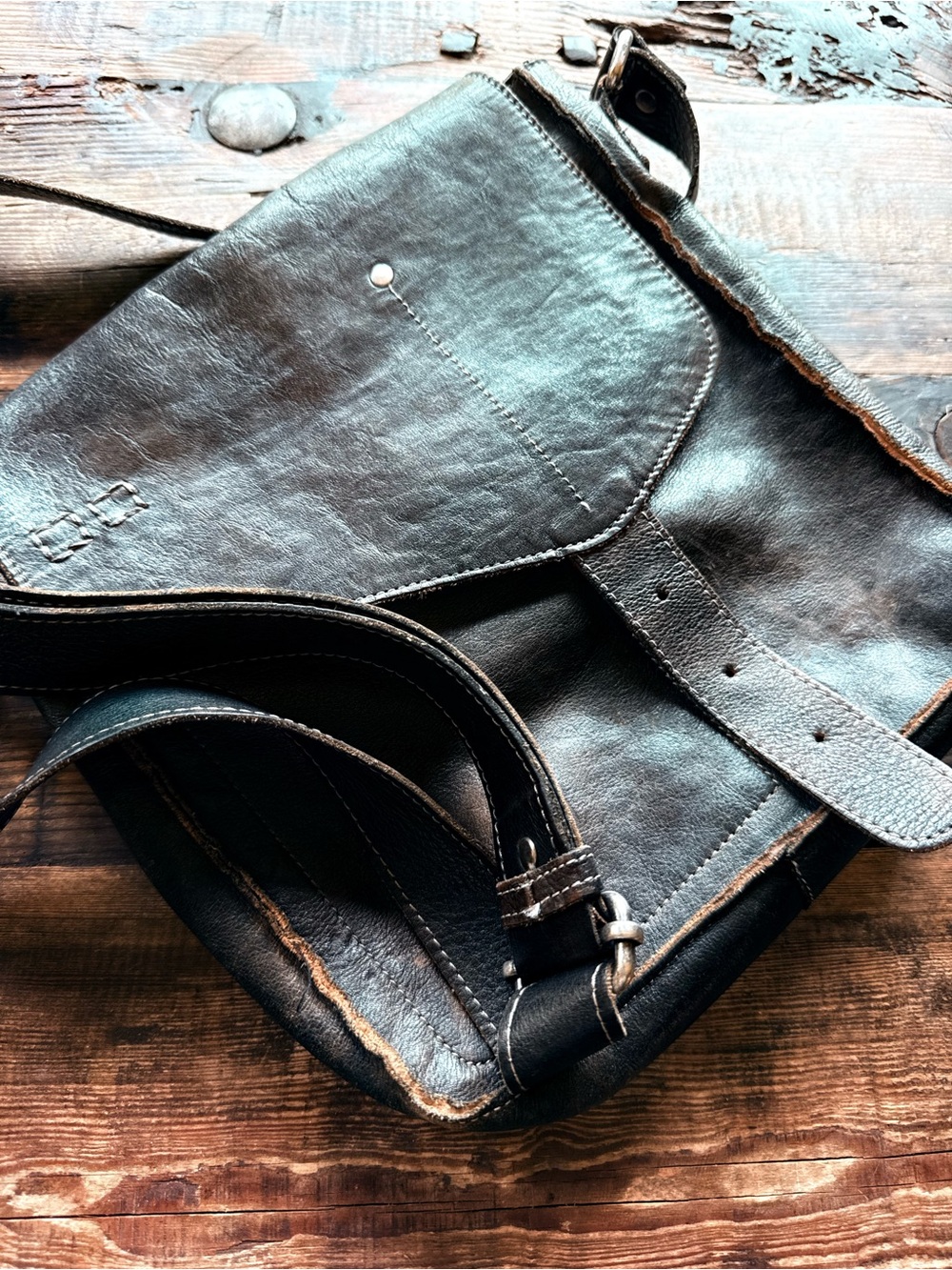 Bed Stu Leather Crossbody Messenger Bag  Black - Picture 6 of 7